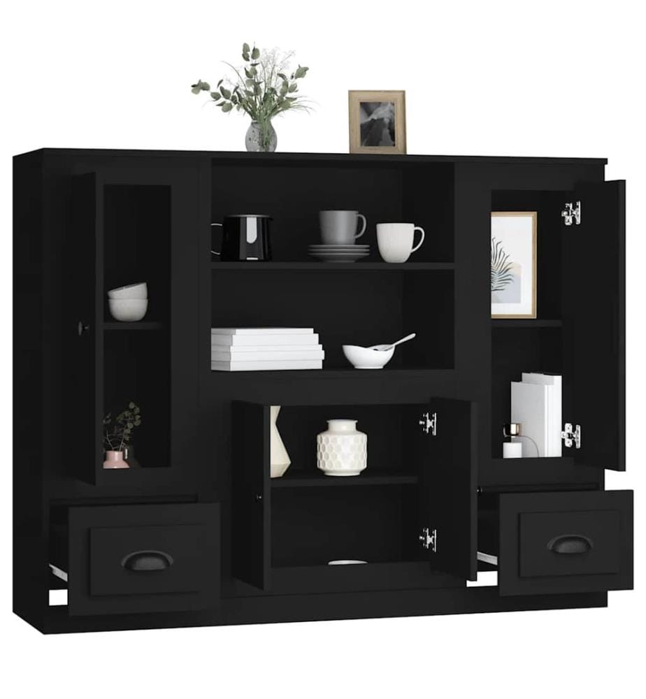 Highboards 3 Stk. Schwarz Holzwerkstoff