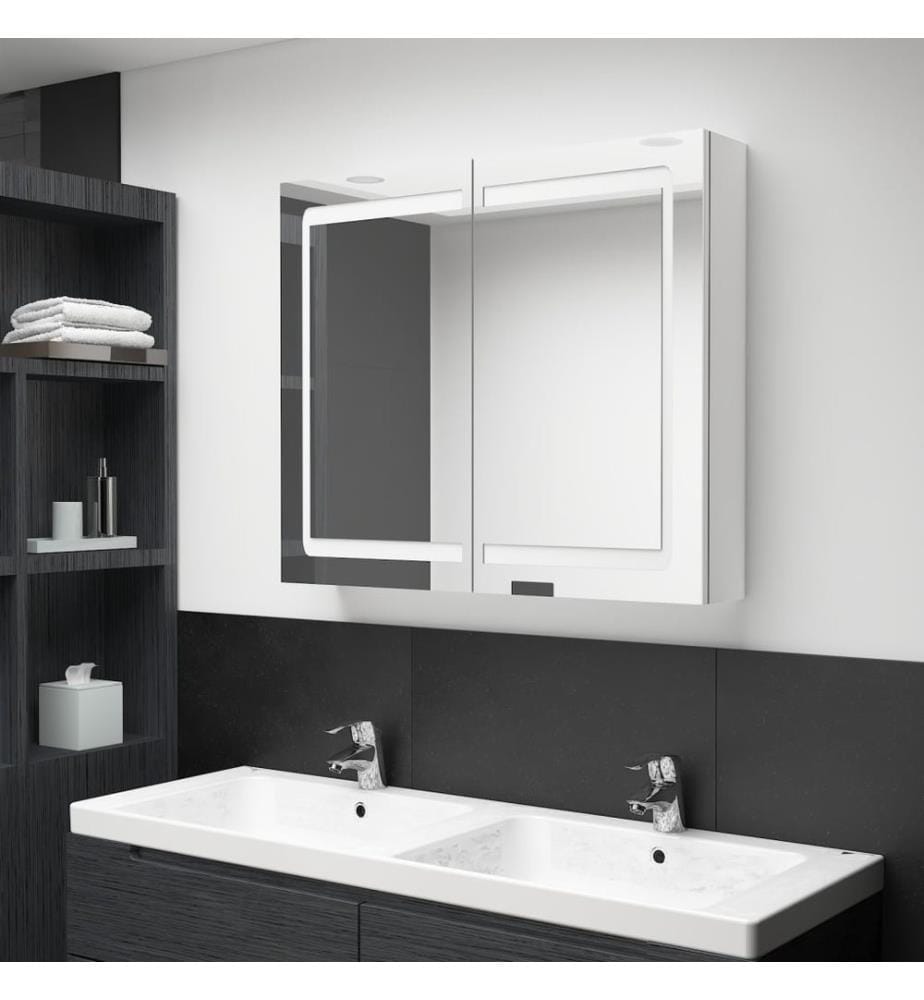 LED-Spiegelschrank fürs Bad Glänzend Weiss 80x12x68 cm