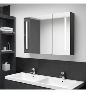 Armoire de salle de bain à miroir LED 89x14x62 cm noir brillant