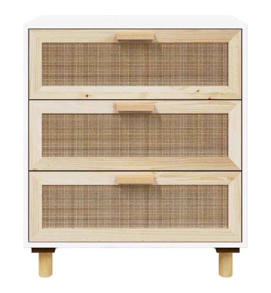 Buffet Blanc 60x30x70 cm Bois de pin massif et rotin naturel