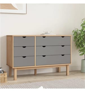 Schubladenschrank OTTA Braun & Grau 111x43x73,5 cm Massivholz
