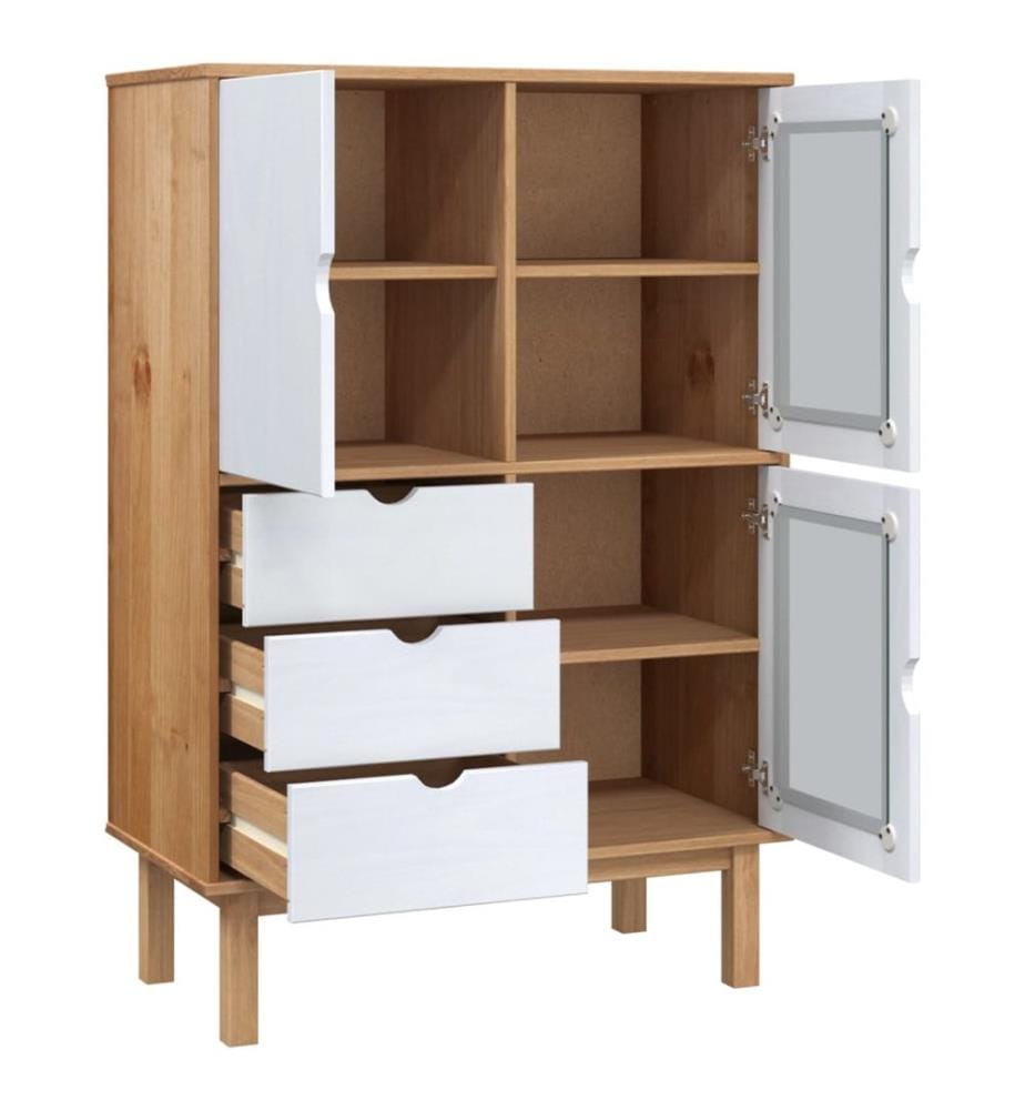 Buffet haut OTTA marron et blanc 85x43x125 cm bois massif pin