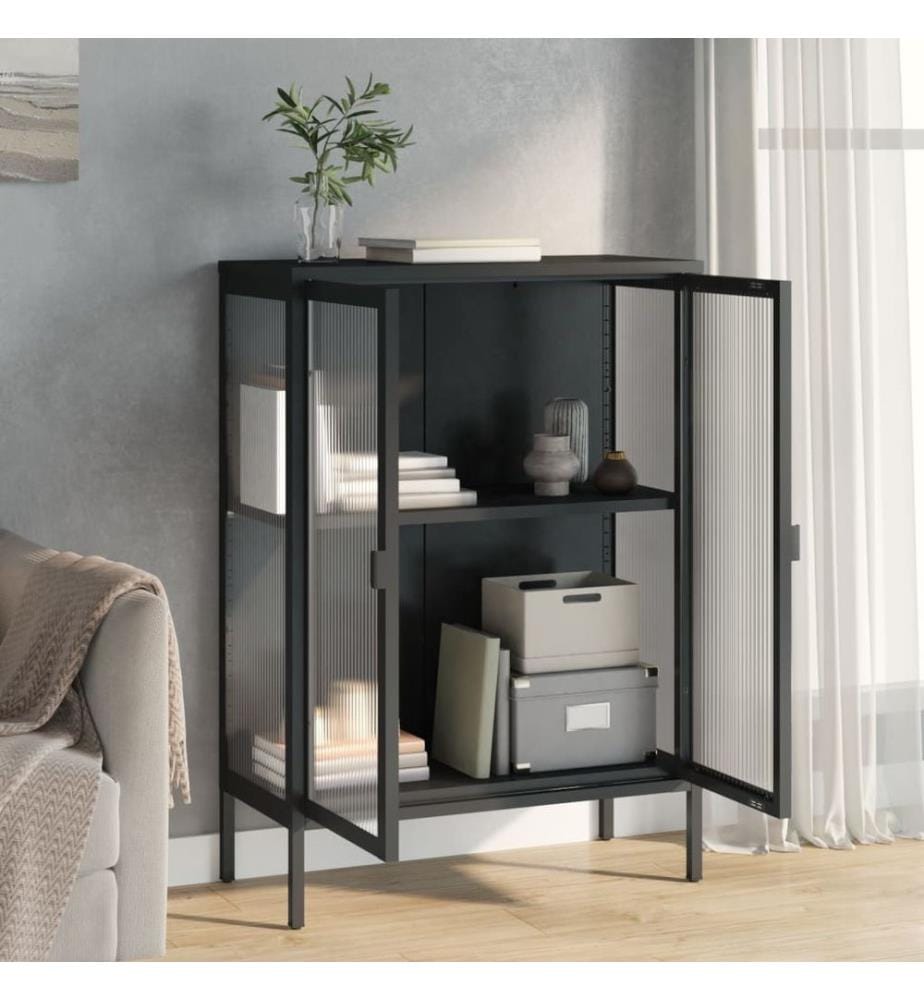 Sideboard Schwarz 75x35x105 cm Glas und Stahl