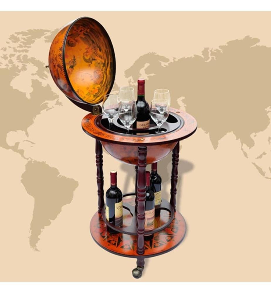 Globus-Bar mit Flaschenregal Eukalyptusholz