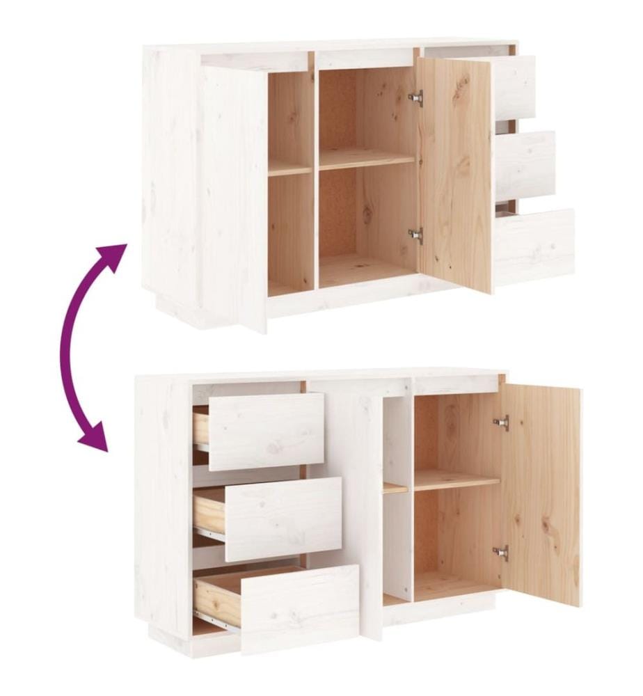 Buffet Blanc 111x34x75 cm Bois massif de pin