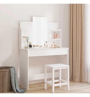Schminktisch mit Spiegel Weiss 96x39x142 cm