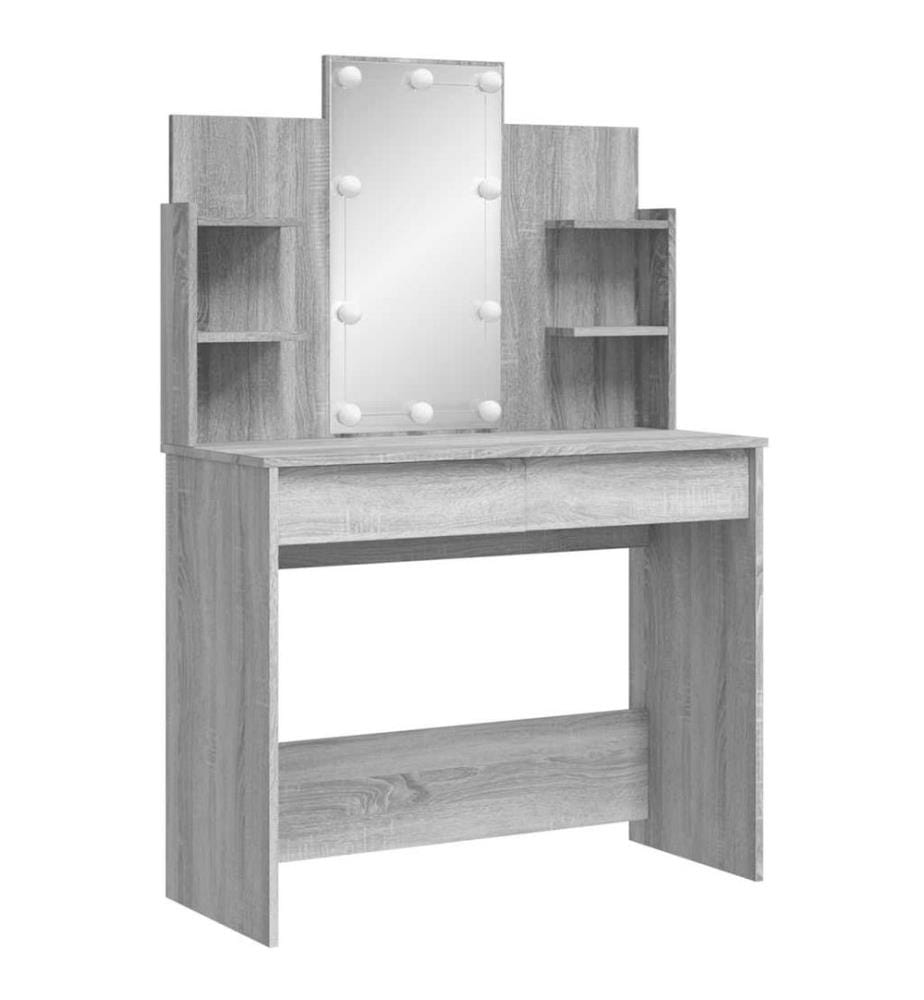 Coiffeuse avec lumières LED sonoma gris 96x40x142 cm