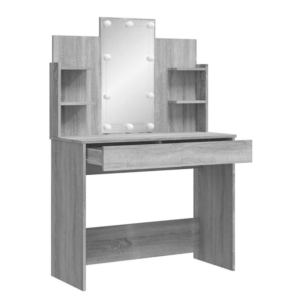Coiffeuse avec lumières LED sonoma gris 96x40x142 cm