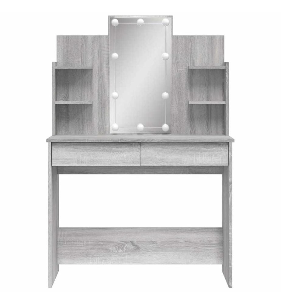 Coiffeuse avec lumières LED sonoma gris 96x40x142 cm