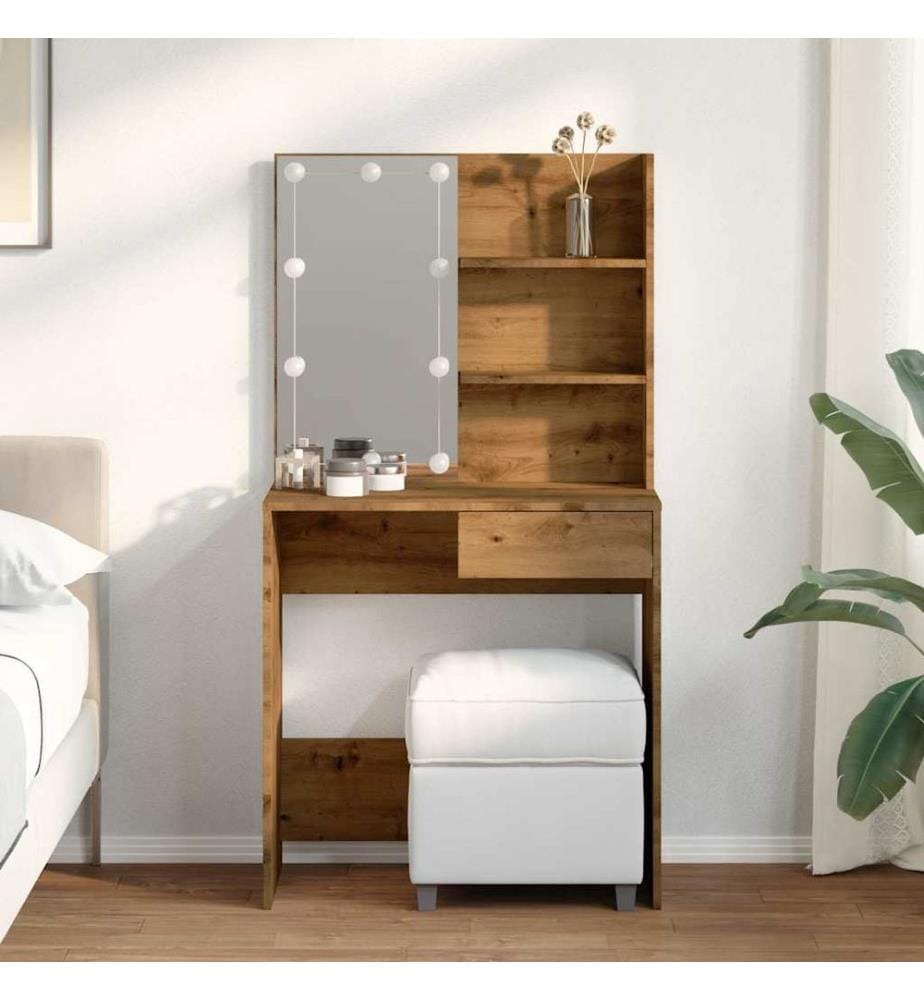 Schminktisch mit LED-Leuchten Artisan-Eiche 74,5x40x141 cm