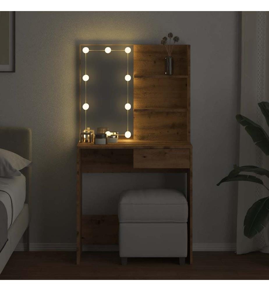 Schminktisch mit LED-Leuchten Artisan-Eiche 74,5x40x141 cm