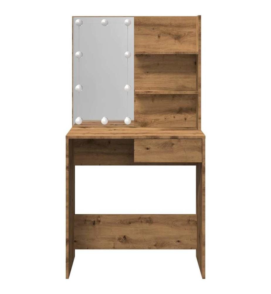 Schminktisch mit LED-Leuchten Artisan-Eiche 74,5x40x141 cm