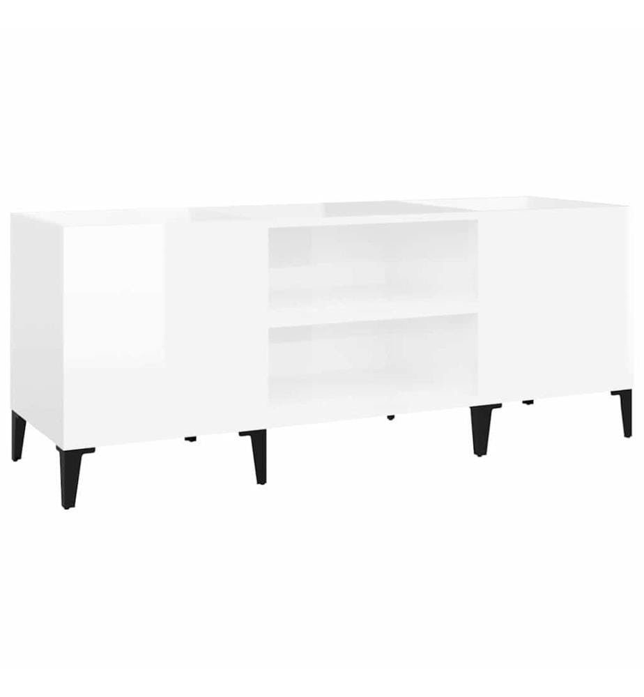 Plattenschrank Hochglanz-Weiss 121x38x48 cm Holzwerkstoff