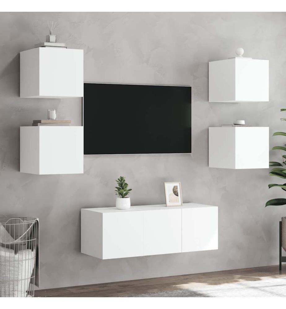 TV-Wandschränke mit LED-Leuchten 2 Stk. Weiss 30,5x35x30 cm