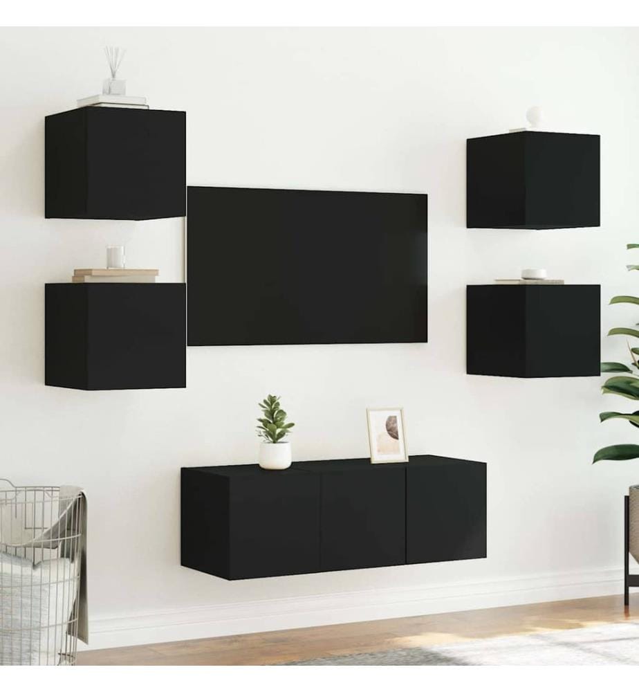 TV-Wandschränke mit LED-Leuchten 2 Stk. Schwarz 30,5x35x30 cm