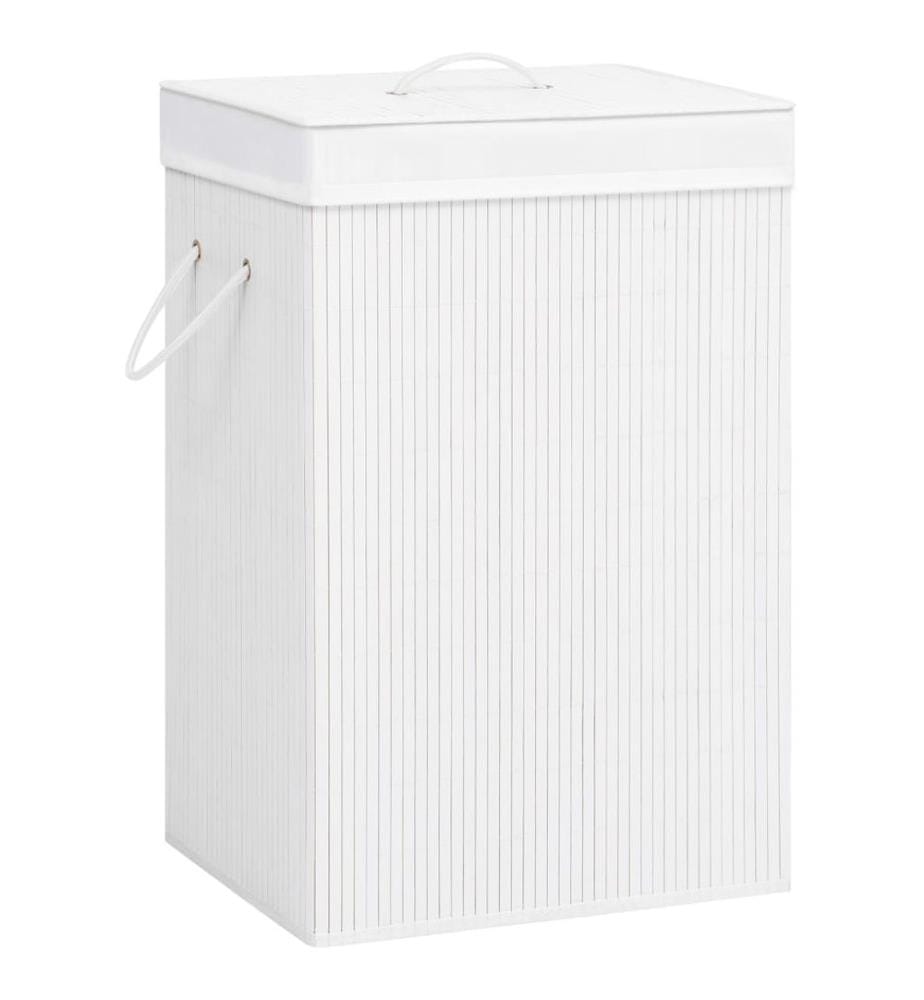 Panier à linge avec 2 sections bambou blanc 72 L
