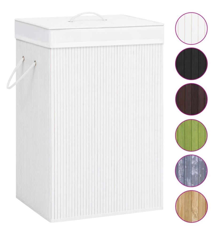Panier à linge avec 2 sections bambou blanc 72 L