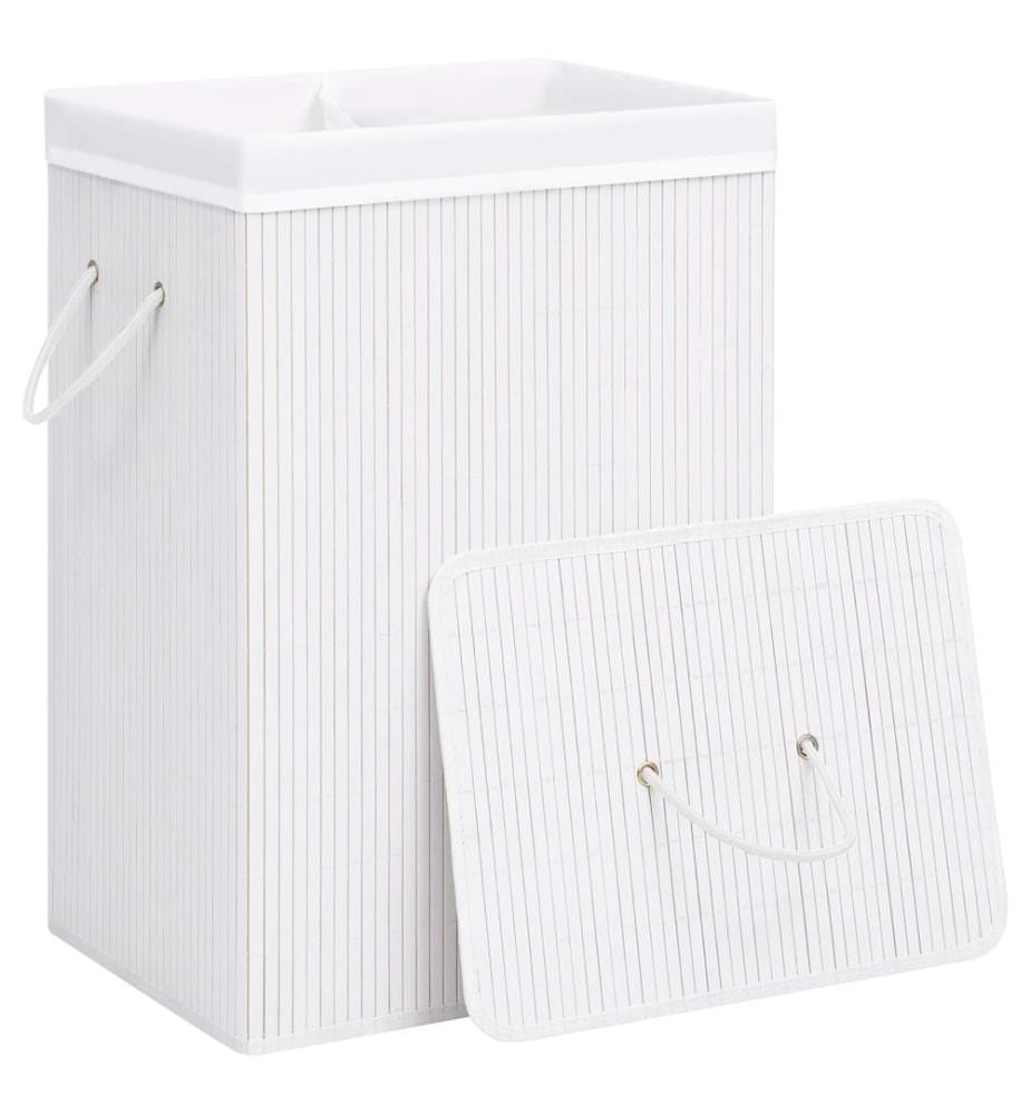 Panier à linge avec 2 sections bambou blanc 72 L