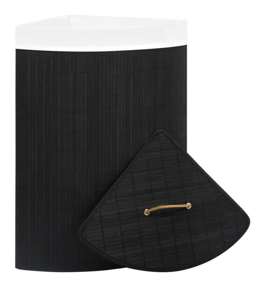 Panier à linge d'angle Bambou Noir 60 L