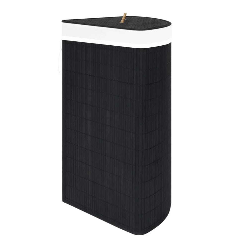 Panier à linge d'angle Bambou Noir 60 L