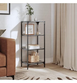 Étagère de rangement avec dessus en verre noir 40x30x95cm acier