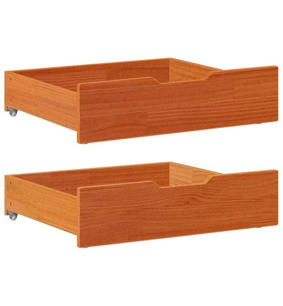 Tiroirs sous le lit 2 pcs brun cire 75x55x17 cm pin massif