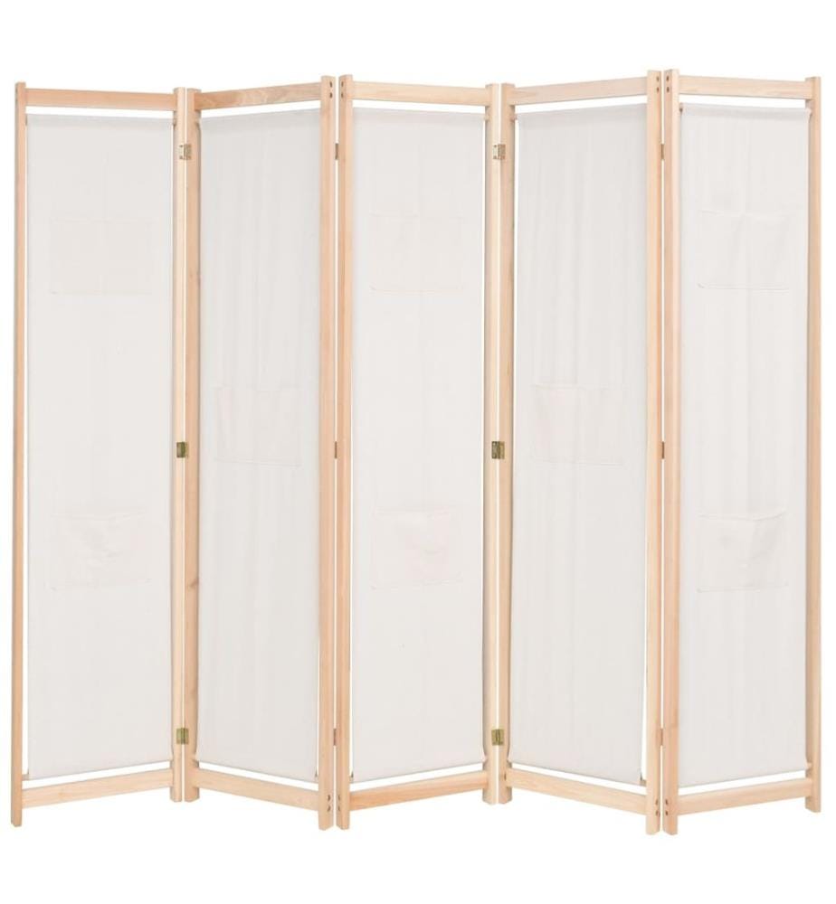 5-teiliger Raumteiler Creme 200 x 170 x 4 cm Stoff