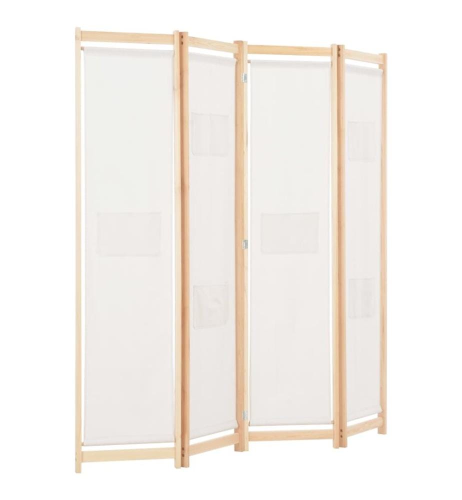 Cloison de séparation 4 panneaux Crème 160x170x4 cm Tissu