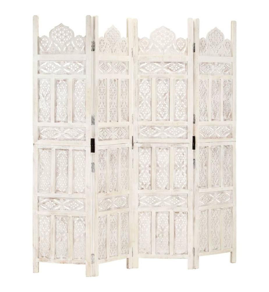 Cloison de séparation 4 panneaux Blanc 160x165 cm Bois manguier