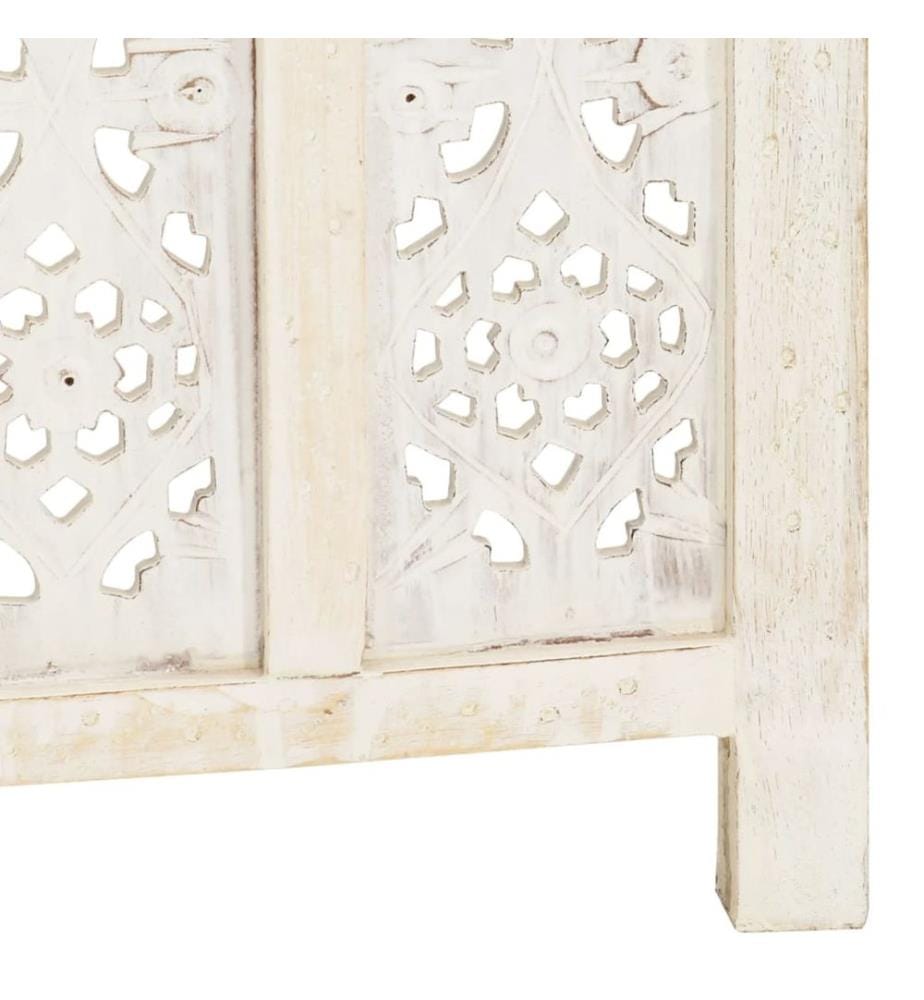 Cloison de séparation 4 panneaux Blanc 160x165 cm Bois manguier