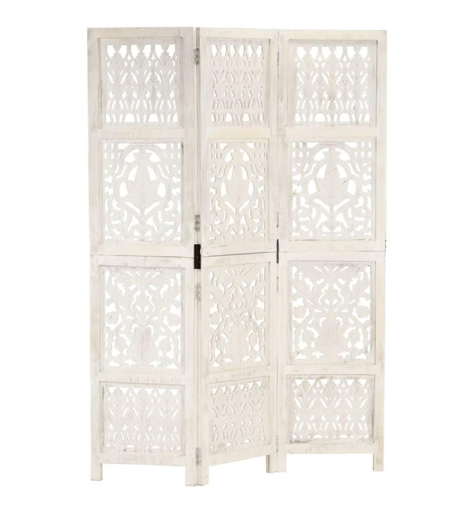 Cloison de séparation 3 panneaux Blanc 120x165 cm Bois manguier