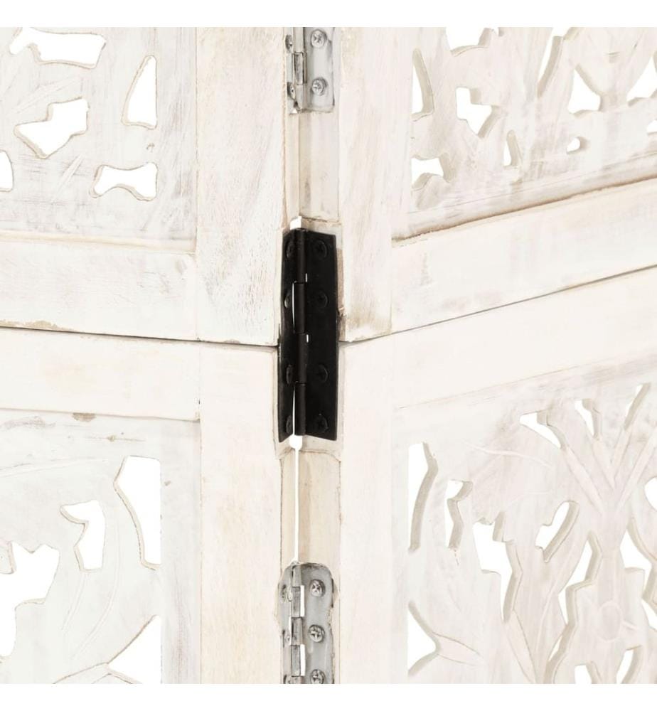Cloison de séparation 3 panneaux Blanc 120x165 cm Bois manguier