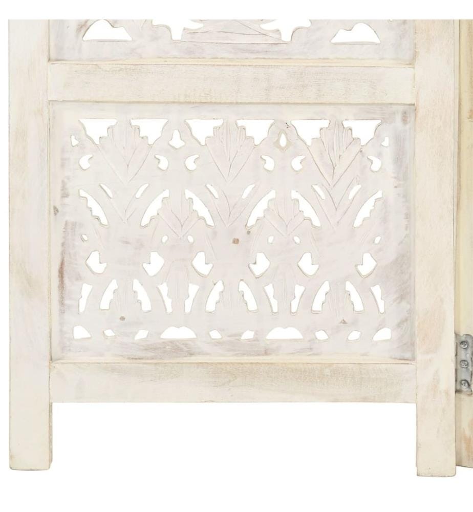 Cloison de séparation 3 panneaux Blanc 120x165 cm Bois manguier