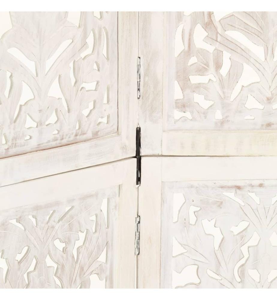Cloison de séparation 5 panneaux Blanc 200x165 cm Bois manguier