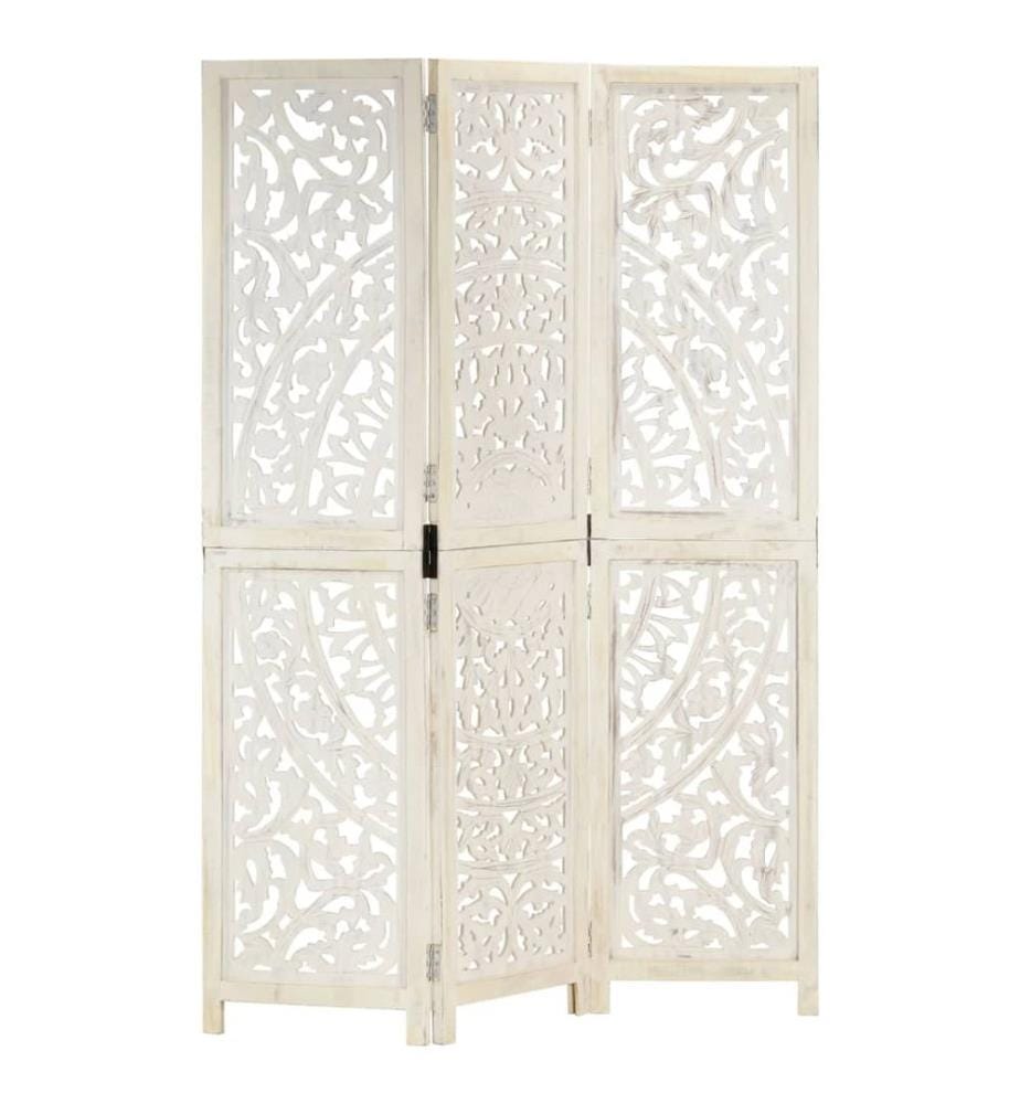 Cloison de séparation 3 panneaux Blanc 120x165 cm Bois manguier