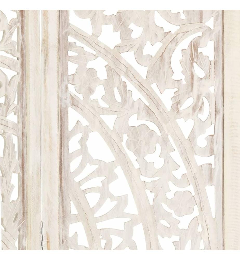 Cloison de séparation 3 panneaux Blanc 120x165 cm Bois manguier