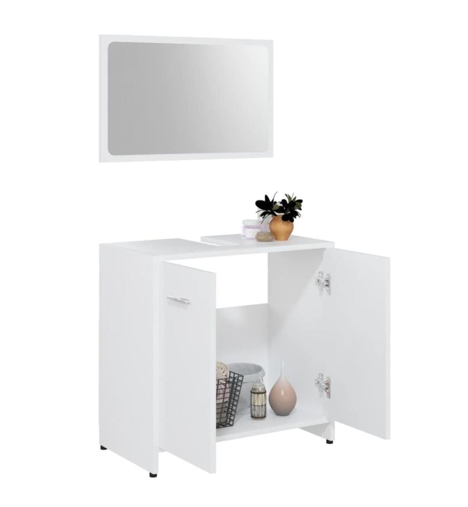 3-tlg. Badmöbel-Set Weiss Holzwerkstoff
