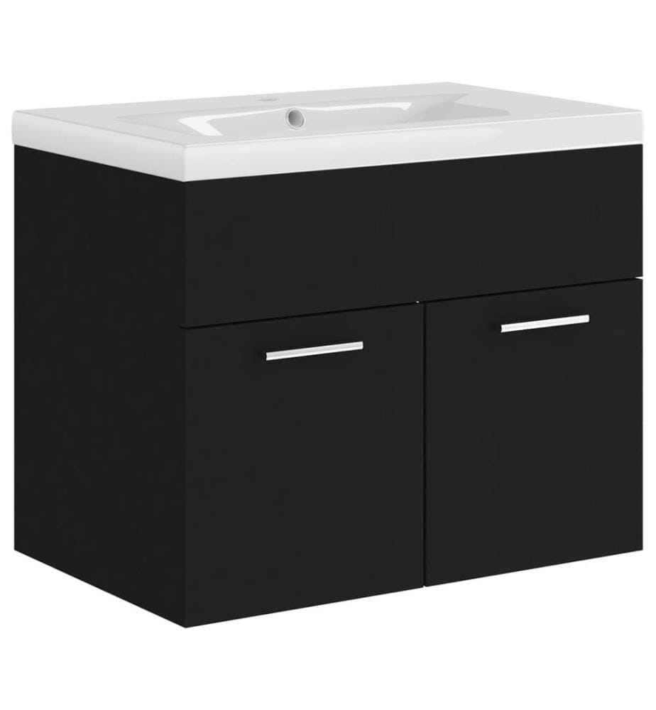 Armoire d'évier avec lavabo intégré Noir Aggloméré