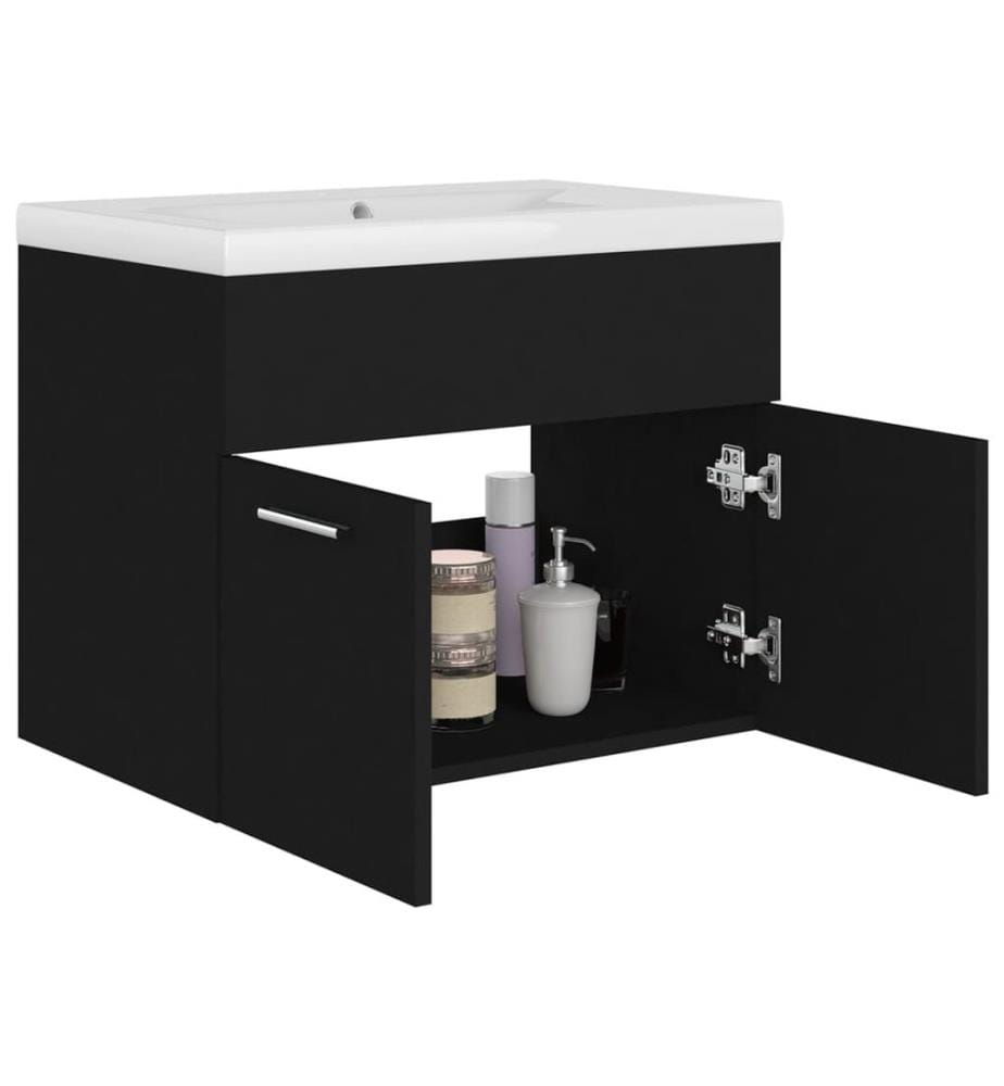 Armoire d'évier avec lavabo intégré Noir Aggloméré