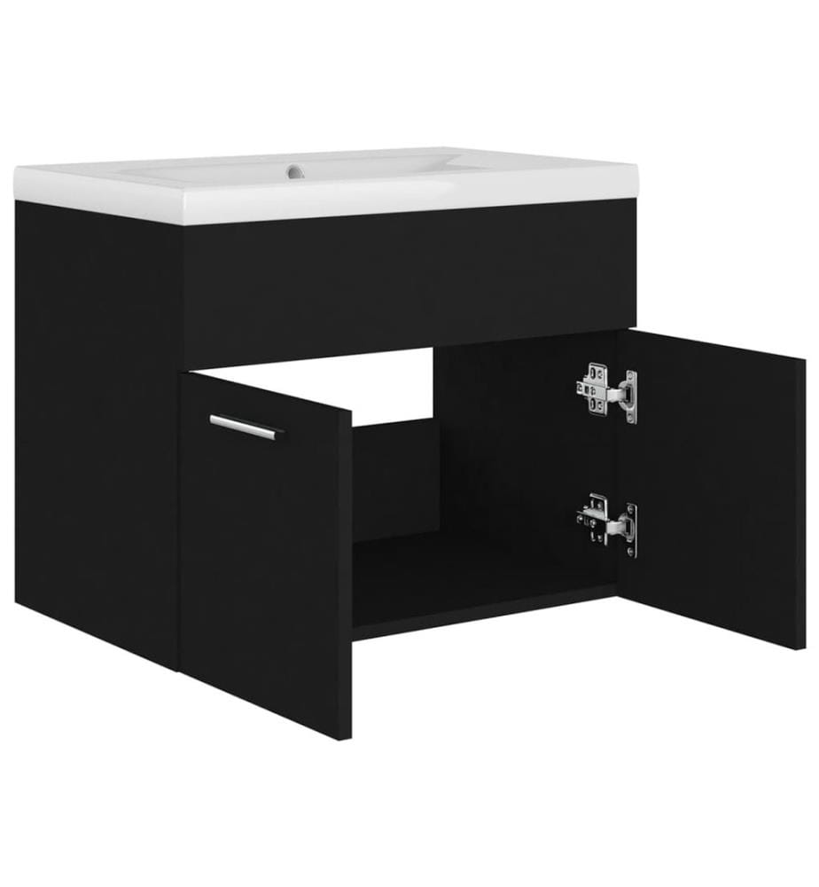 Armoire d'évier avec lavabo intégré Noir Aggloméré