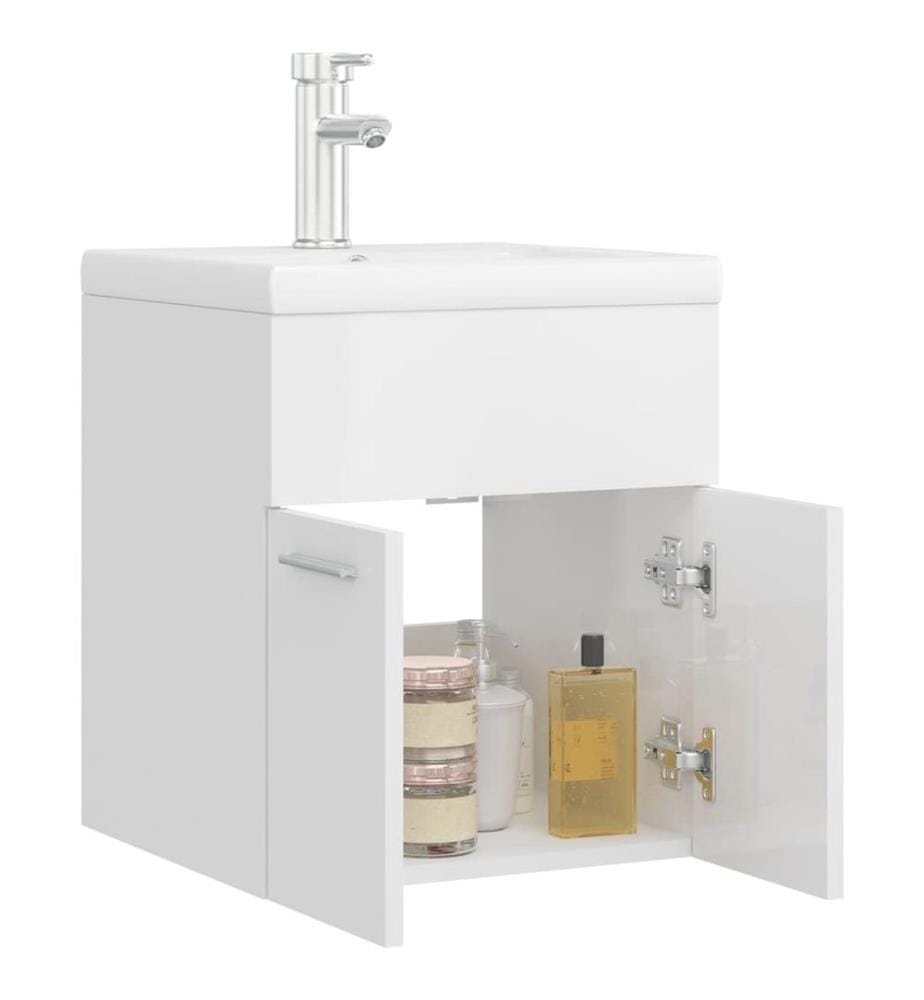 Waschbeckenunterschrank mit Einbaubecken Hochglanz-Weiss