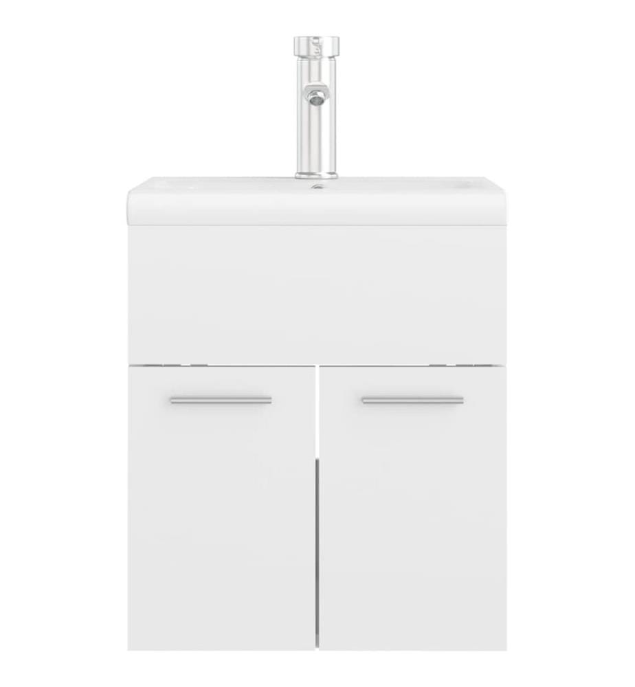 Waschbeckenunterschrank mit Einbaubecken Hochglanz-Weiss