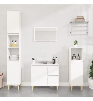 3-tlg. Badmöbel-Set Weiss Holzwerkstoff
