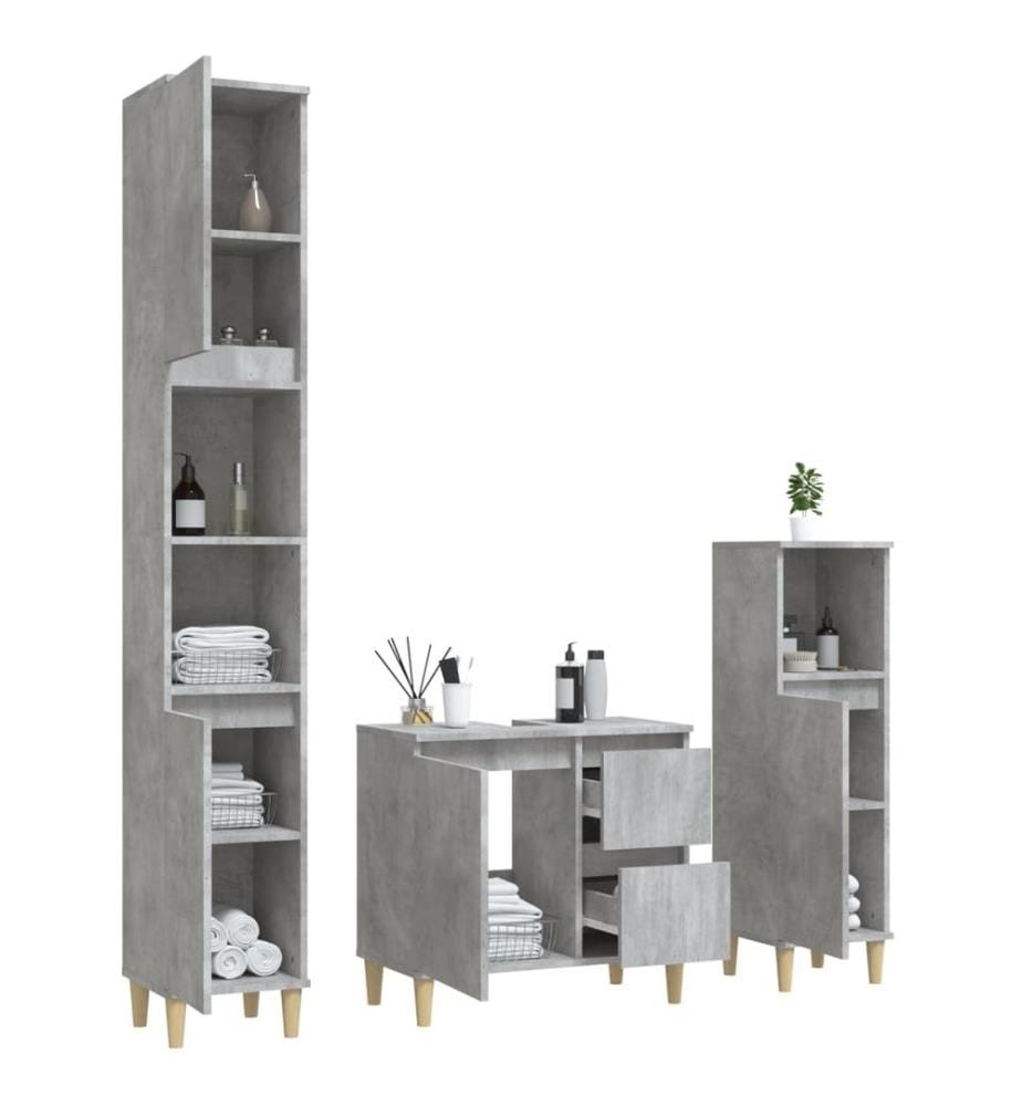 3-tlg. Badmöbel-Set Betongrau Holzwerkstoff