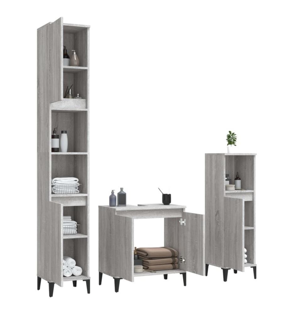 3-tlg. Badmöbel-Set Grau Sonoma Holzwerkstoff