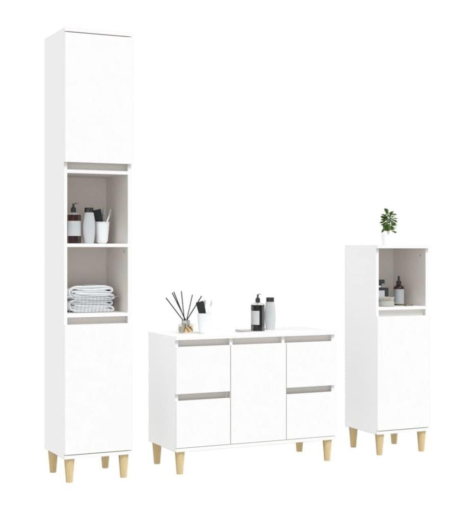 3-tlg. Badmöbel-Set Weiss Holzwerkstoff