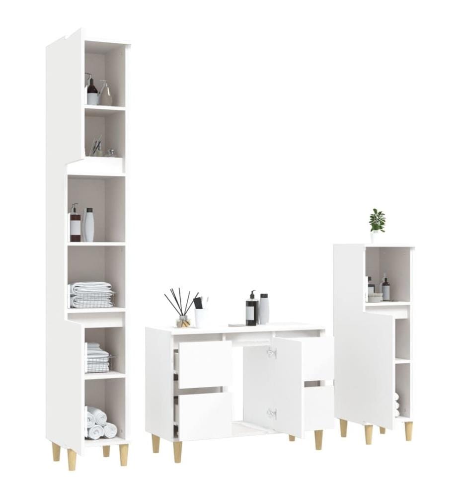 3-tlg. Badmöbel-Set Weiss Holzwerkstoff