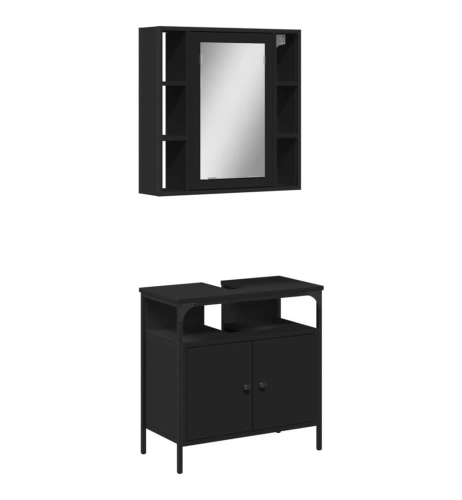2-tlg. Badmöbel-Set Schwarz Holzwerkstoff