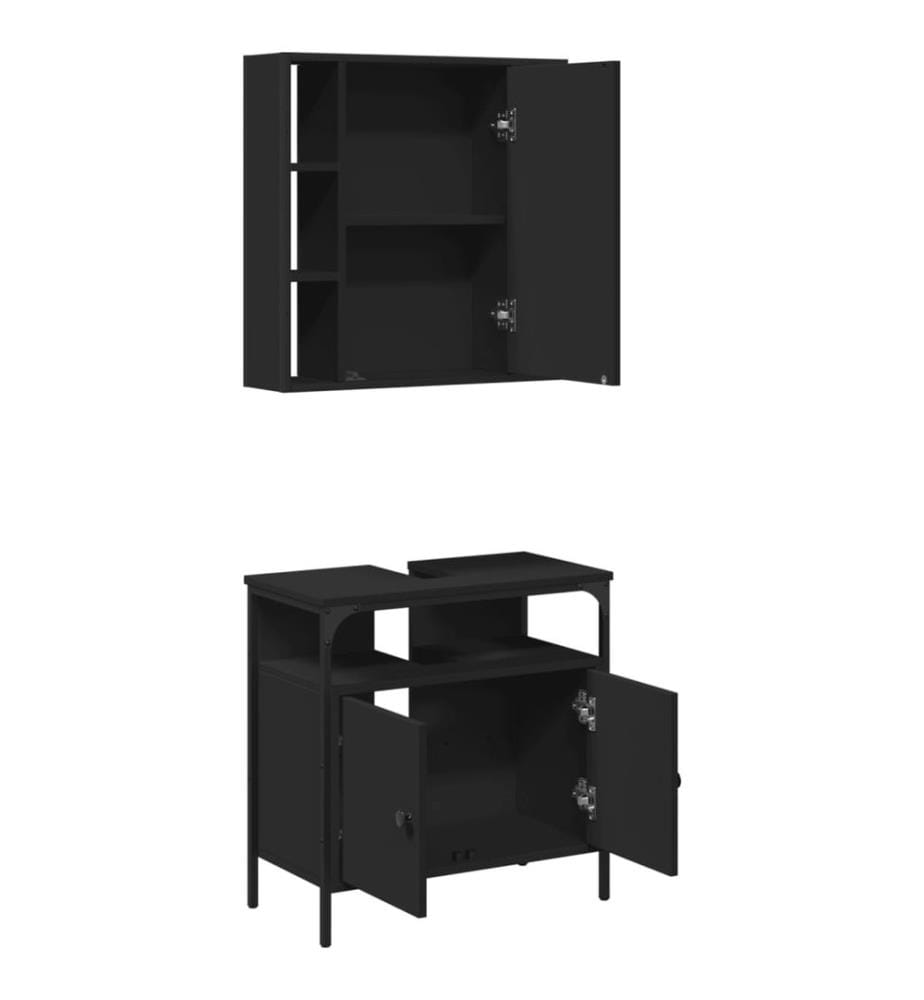 2-tlg. Badmöbel-Set Schwarz Holzwerkstoff