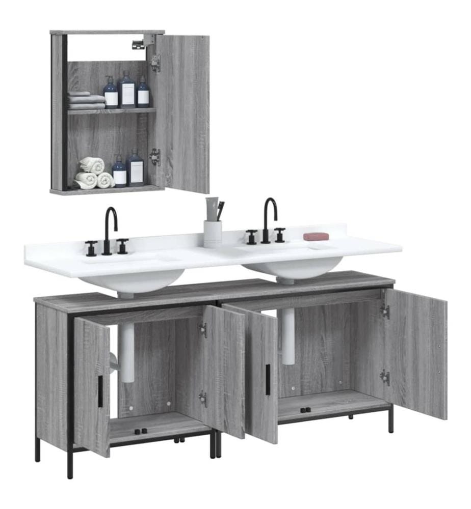 3-tlg. Badmöbel-Set Grau Sonoma Holzwerkstoff